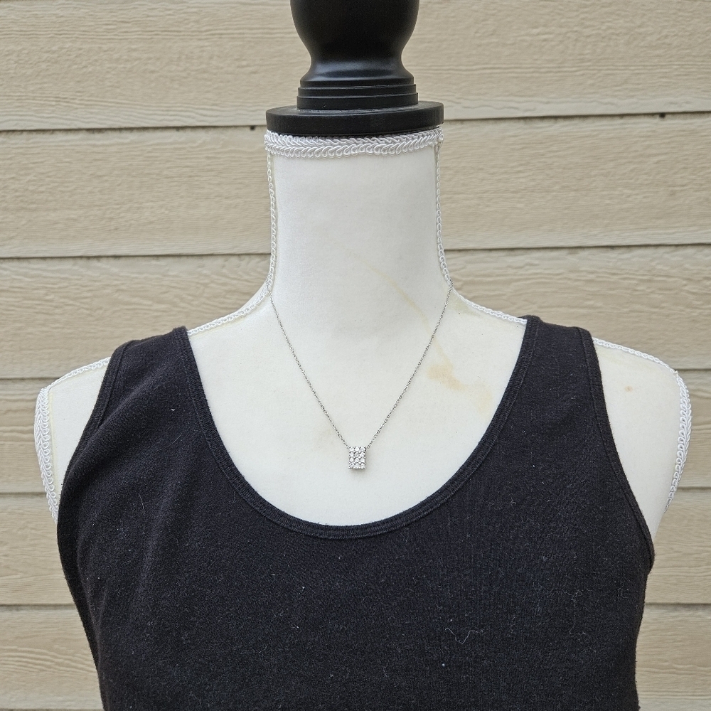 silver tone chain necklace with crystal box pendant